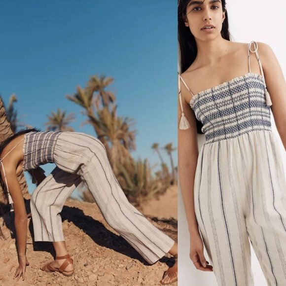NWT Madewell Smocked Linen Jumpsuit Pockets 2020 New With Tags Size Small Boho S - Picture 2 of 16